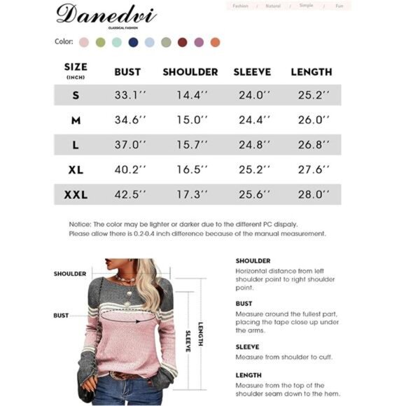 Women's Autumn Winter Colorblock Pullover Sweater – Round Neck Striped - Picture 6 of 6